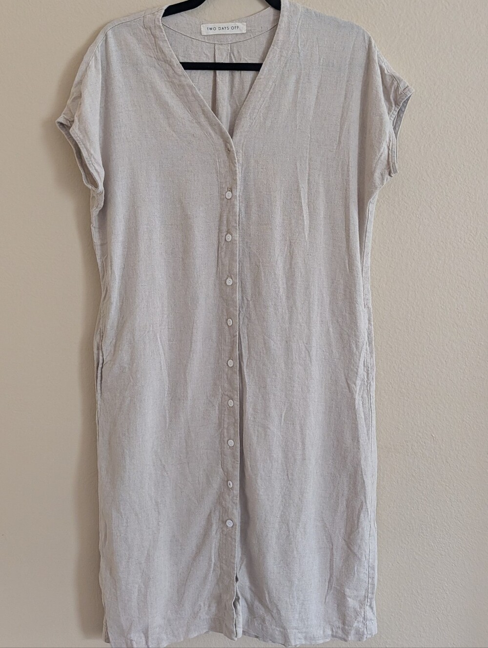 Two Days Off Kaneko Beige Button-Front Linen Dress